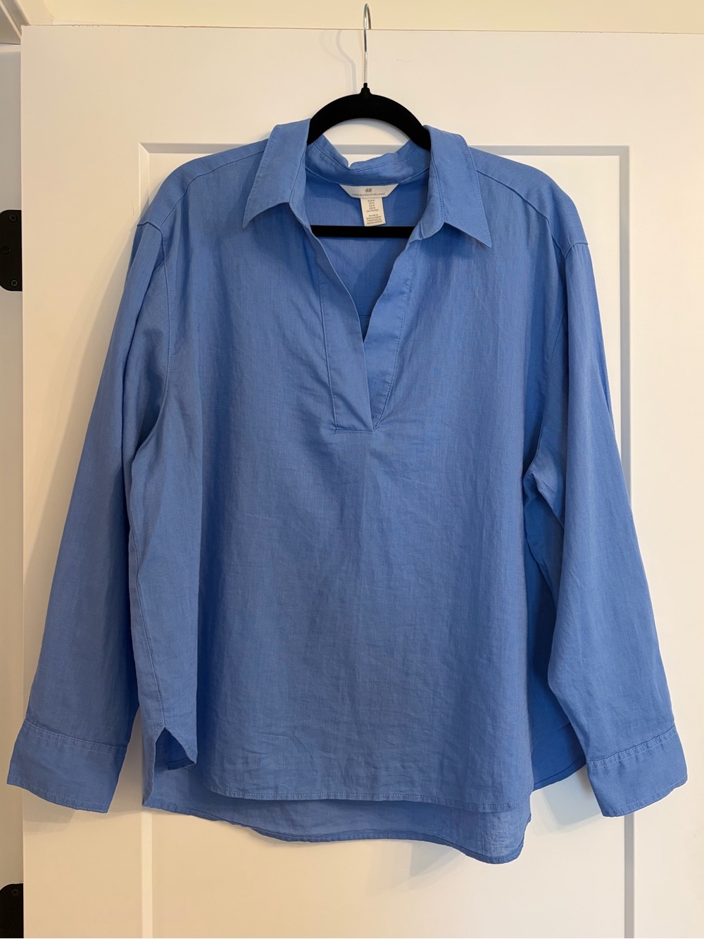 H&M Linen-Cotton Pullover Shirt - Blue, M